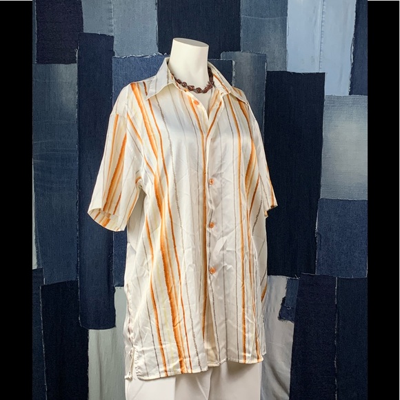 Vintage Shirt Collared Button Down Short Sleeve w/Horizontal Stripes Sz M - Picture 2 of 8